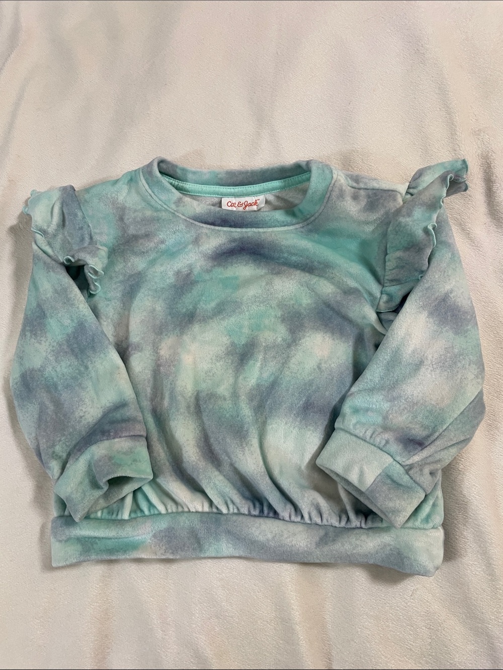 ❤️Cat & Jack Girls' Aqua & Teal Tie-Dye Ruffle Pullover